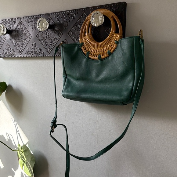 Anthropologie Handbags - Green Bamboo Handle Tote Bag